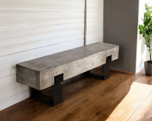 Homeroots 75" Gray And Black Metal And Concrete Indoor Outdoor Bench  Concrete 283275