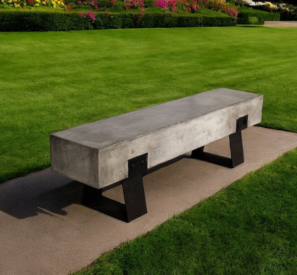 Homeroots 75" Gray And Black Metal And Concrete Indoor Outdoor Bench  Concrete 283275