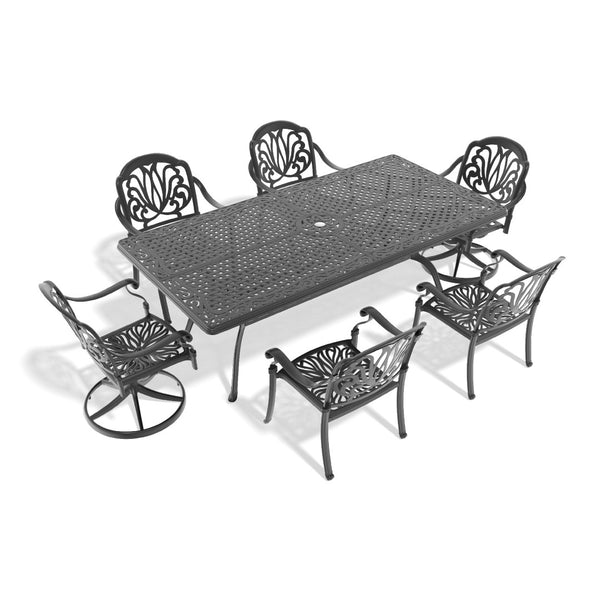 English Elm 7-piece Cast Aluminum Outdoor Dining Set with Carved Detailing and Swivel Chairs W1710S00608