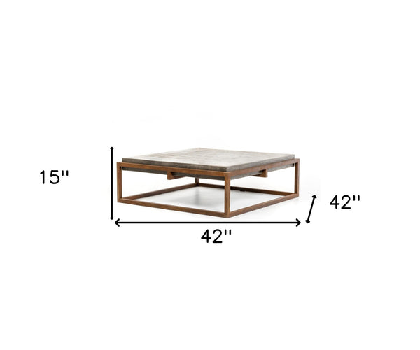 Homeroots 42" Dark Gray And Rust Concrete And Iron Square Coffee Table   283304