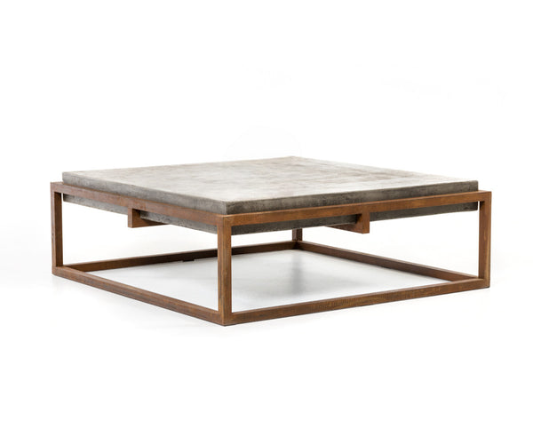 Homeroots 42" Dark Gray And Rust Concrete And Iron Square Coffee Table   283304