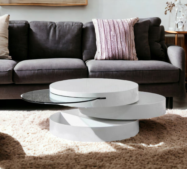 Homeroots 15" Mdf And Glass Swivel Coffee Table   283332