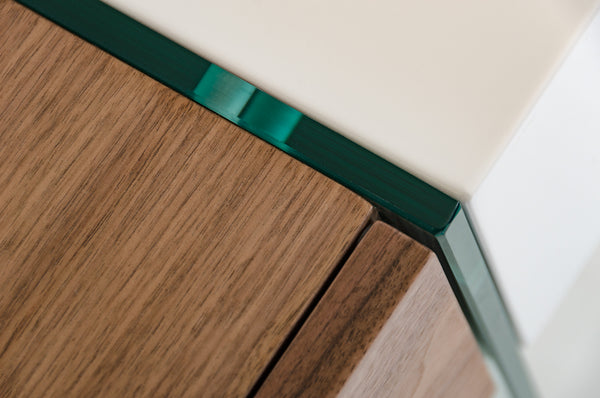 Homeroots 29" White And Walnut Veneer  Mdf  And Glass Floating Console Table   283351