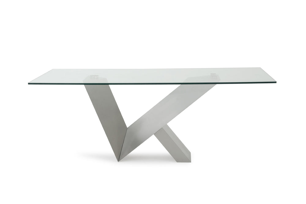 Homeroots Modern Glass & Stainless Steel Dining Table  Steel 283368