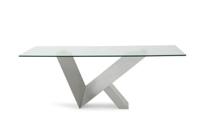 Homeroots Modern Glass & Stainless Steel Dining Table  Steel 283368