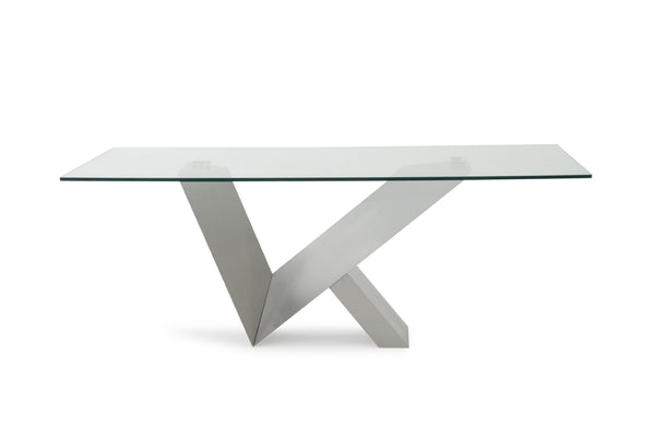 Homeroots Modern Glass & Stainless Steel Dining Table  Steel 283368