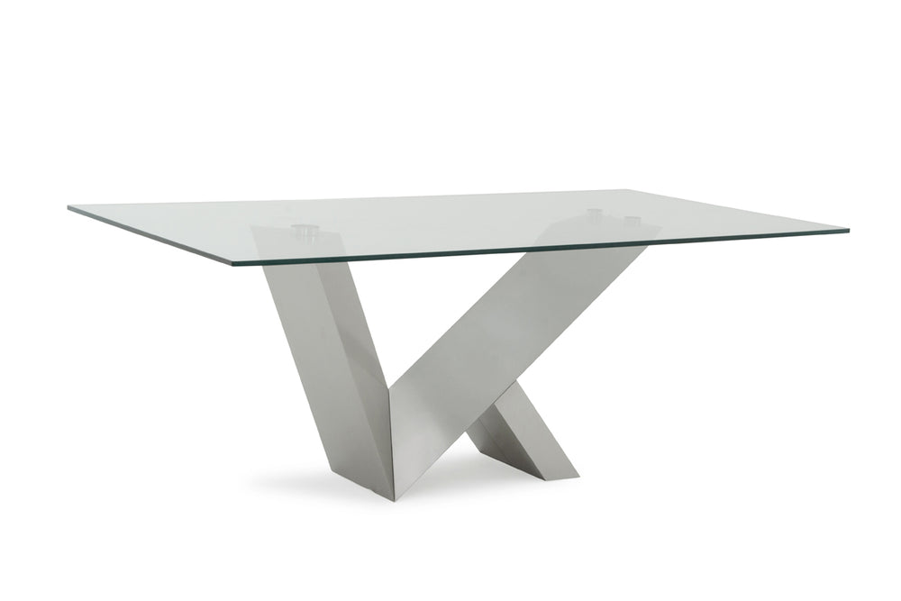 Homeroots Modern Glass & Stainless Steel Dining Table  Steel 283368