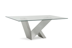 Homeroots Modern Glass & Stainless Steel Dining Table  Steel 283368