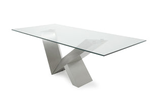 Homeroots Modern Glass & Stainless Steel Dining Table  Steel 283368