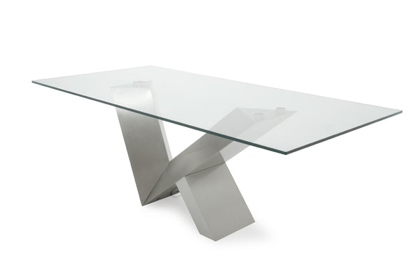 Homeroots Modern Glass & Stainless Steel Dining Table  Steel 283368