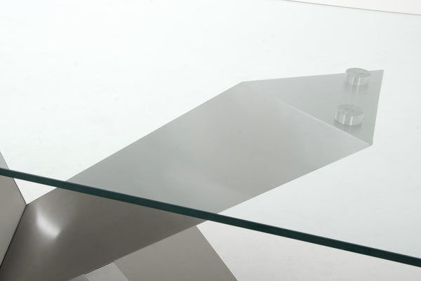 Homeroots Modern Glass & Stainless Steel Dining Table  Steel 283368