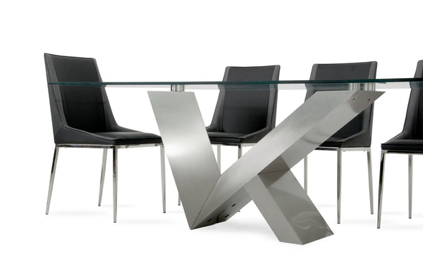 Homeroots Modern Glass & Stainless Steel Dining Table  Steel 283368