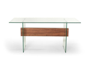 Homeroots 30" White And Walnut Veneer  Mdf  And Glass Desk With Shelves   283372