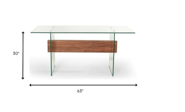 Homeroots 30" White And Walnut Veneer  Mdf  And Glass Desk With Shelves   283372