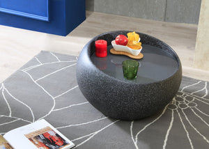 Homeroots 24" Round Fiberglass And Glass Faux Granite Coffee Table   283374