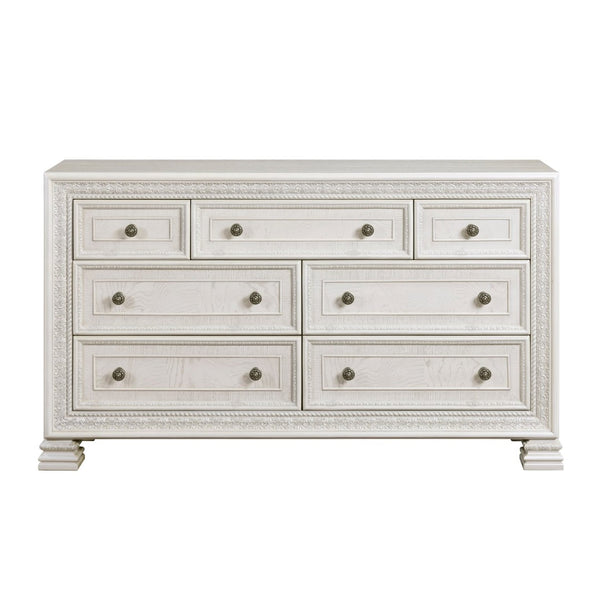 English Elm Classic Pearl White Seven Drawer Dresser Ash Veneer Egg Dart Molding Bedroom B011P242369