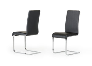 Homeroots Set Of Two Black And Silver Upholstered Faux Leather Dining Parsons Chairs  Metal 283382