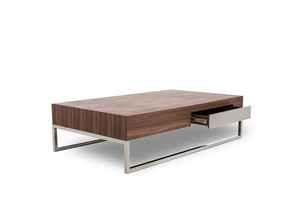 Homeroots 13" Walnut Veneer  Steel  And Glass Coffee Table   283387