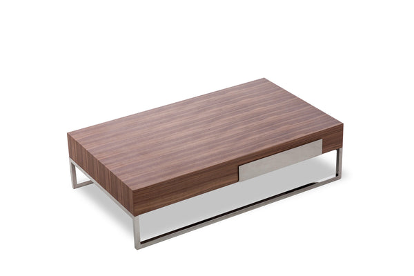 Homeroots 13" Walnut Veneer  Steel  And Glass Coffee Table   283387