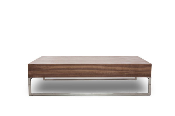 Homeroots 13" Walnut Veneer  Steel  And Glass Coffee Table   283387