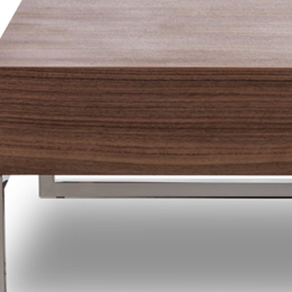 Homeroots 13" Walnut Veneer  Steel  And Glass Coffee Table   283387