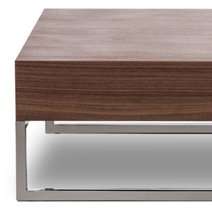 Homeroots 13" Walnut Veneer  Steel  And Glass Coffee Table   283387