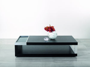 Homeroots 13" Black Oak Veneer  Glass  And Aluminum Coffee Table   283390