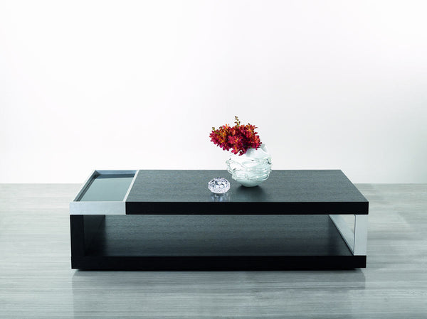 Homeroots 13" Black Oak Veneer  Glass  And Aluminum Coffee Table   283390