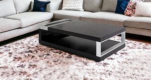 Homeroots 13" Black Oak Veneer  Glass  And Aluminum Coffee Table   283390