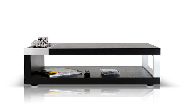 Homeroots 13" Black Oak Veneer  Glass  And Aluminum Coffee Table   283390