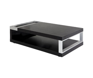 Homeroots 13" Black Oak Veneer  Glass  And Aluminum Coffee Table   283390