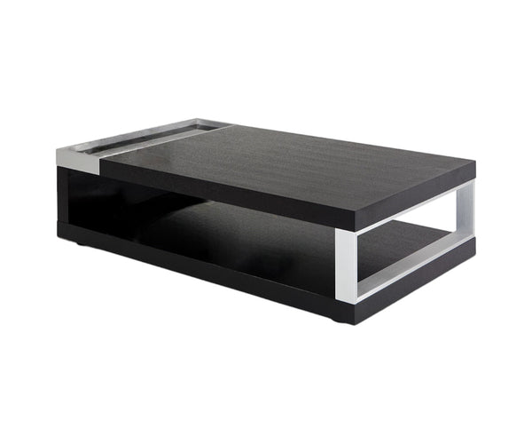 Homeroots 13" Black Oak Veneer  Glass  And Aluminum Coffee Table   283390