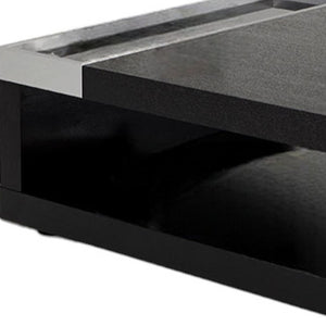 Homeroots 13" Black Oak Veneer  Glass  And Aluminum Coffee Table   283390