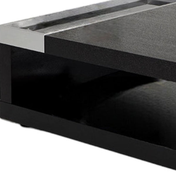 Homeroots 13" Black Oak Veneer  Glass  And Aluminum Coffee Table   283390