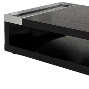 Homeroots 13" Black Oak Veneer  Glass  And Aluminum Coffee Table   283390