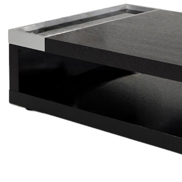 Homeroots 13" Black Oak Veneer  Glass  And Aluminum Coffee Table   283390