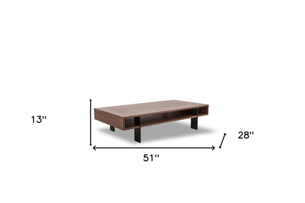 Homeroots 13" Walnut Veneer And Aluminum Coffee Table   283392