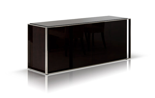Homeroots 31" Ebony Lacquer Mdf  Glass  And Steel Buffet  Steel 283396