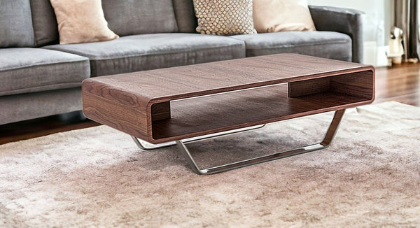 Homeroots 14" Walnut Veneer And Steel Coffee Table   283398