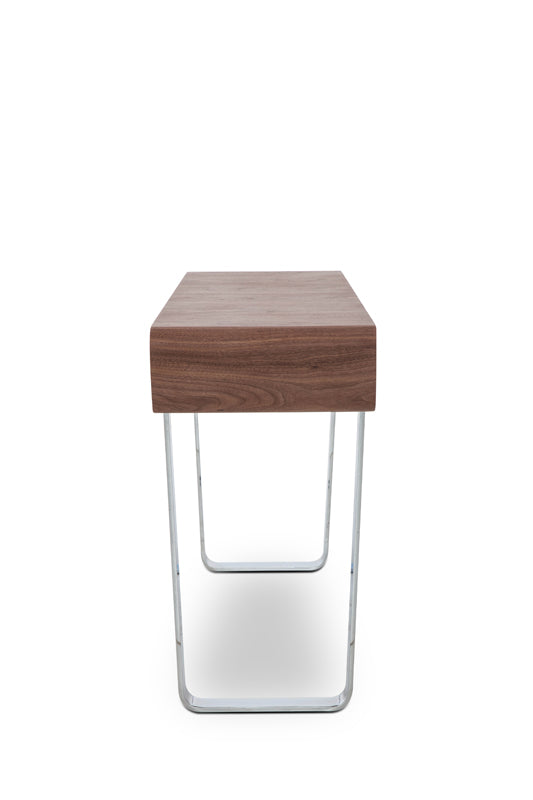 Homeroots 30" Walnut Veneer  Steel  And Mdf Console Table   283402