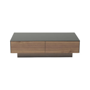 Homeroots 12" Walnut Veneer  Mdf  And Glass Coffee Table   283422