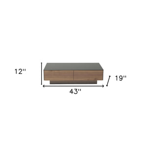 Homeroots 12" Walnut Veneer  Mdf  And Glass Coffee Table   283422