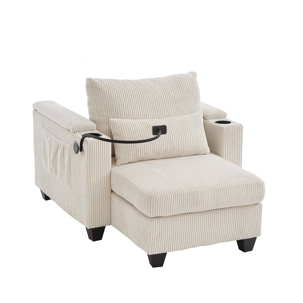 English Elm Convertible Chaise Lounge Sofa Bed With Usb Ports, Cup Holders & Storage For Stylish Comfort N719S002021A