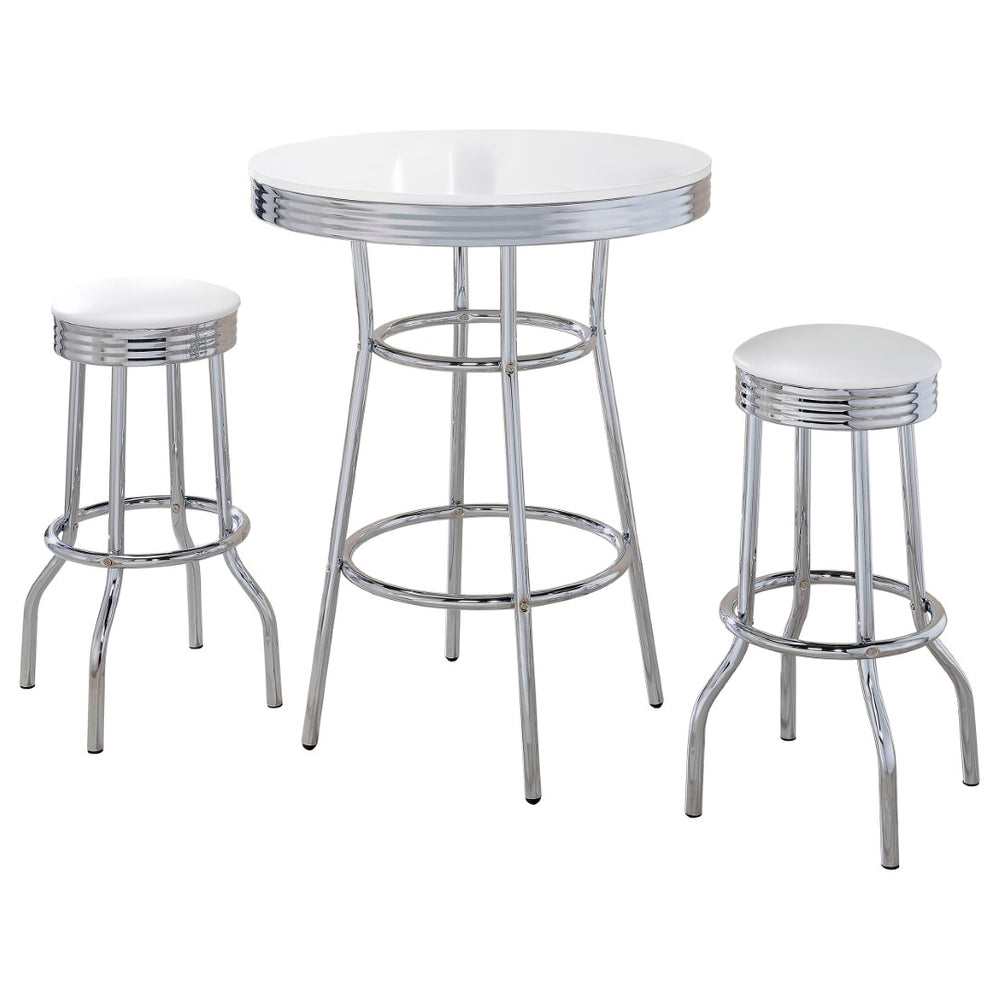 English Elm Midge Retro Diner 3 Piece Pub Set with Chrome Base and Swivel Backless Stools B062S01655