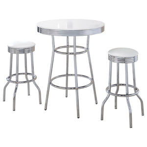 English Elm Midge Retro Diner 3 Piece Pub Set with Chrome Base and Swivel Backless Stools B062S01655
