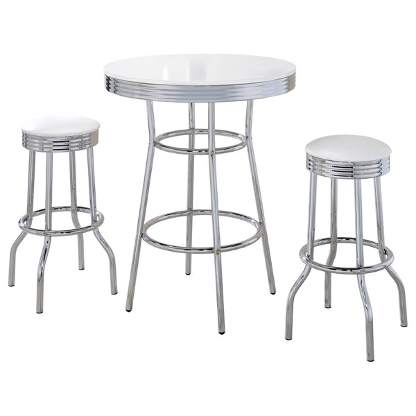 English Elm Midge Retro Diner 3 Piece Pub Set with Chrome Base and Swivel Backless Stools B062S01655