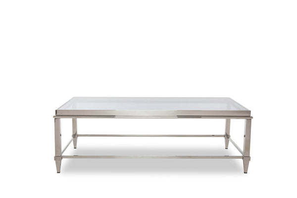 Homeroots 55" Clear And Silver Glass And Steel Coffee Table   283428