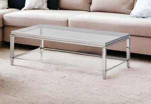 Homeroots 55" Clear And Silver Glass And Steel Coffee Table   283428