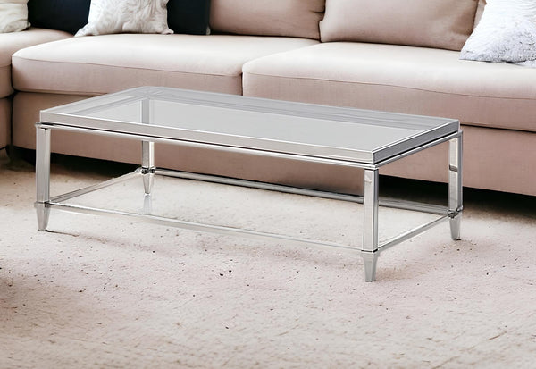 Homeroots 55" Clear And Silver Glass And Steel Coffee Table   283428