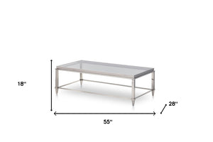 Homeroots 55" Clear And Silver Glass And Steel Coffee Table   283428
